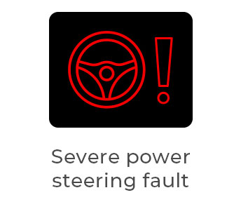 Red steering wheel warning light with an exclamation mark, indicating a serious power steering fault that makes the car harder to steer.